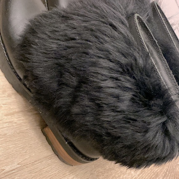 EUC [UGG] RARE Otelia Black Leather Round Toe Ankle Fur Booties Women’s Sz 6 - Picture 9 of 11